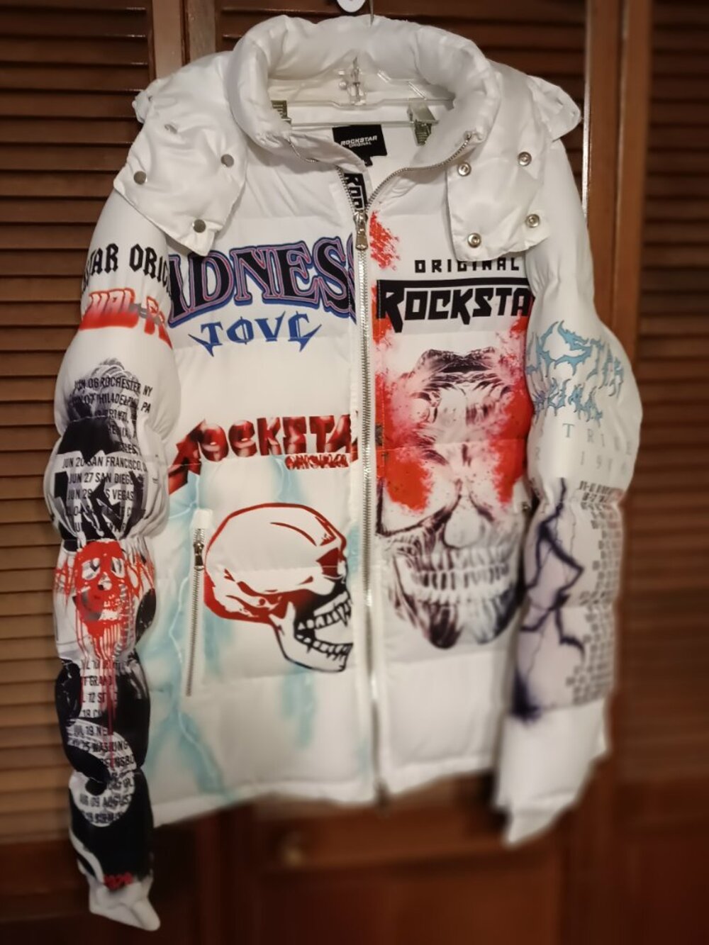 Rockstar Original White Graphic Skull Puffer Jacket